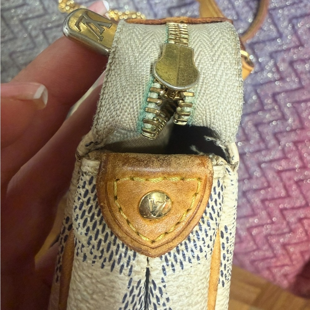 LOUIS VUITTON Damier Azur Canvas Eva crossbody Bag Cream/Grey checkered LV - Picture 4 of 11